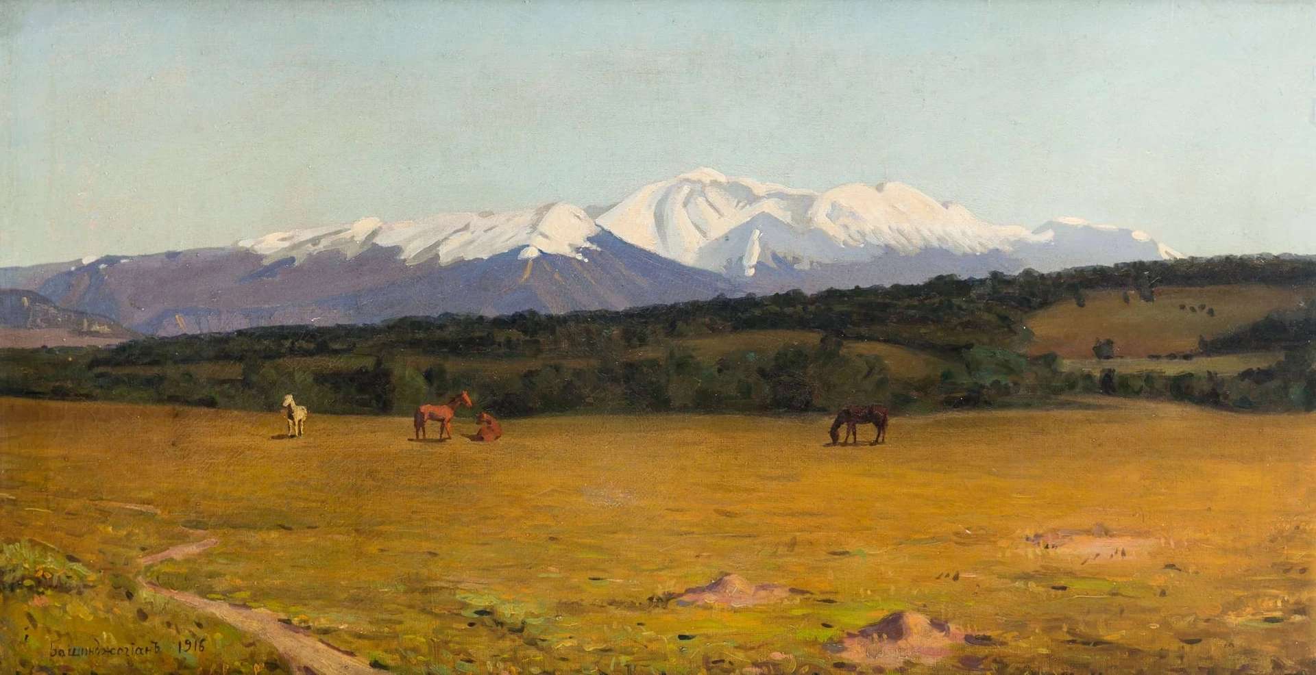 Горный пейзаж с лошадьми, 1916 год.