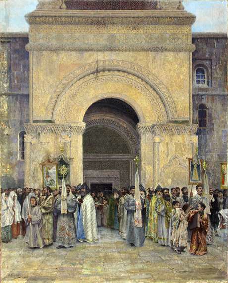 People's exit from Etchmiadzin Cathedral, 1895