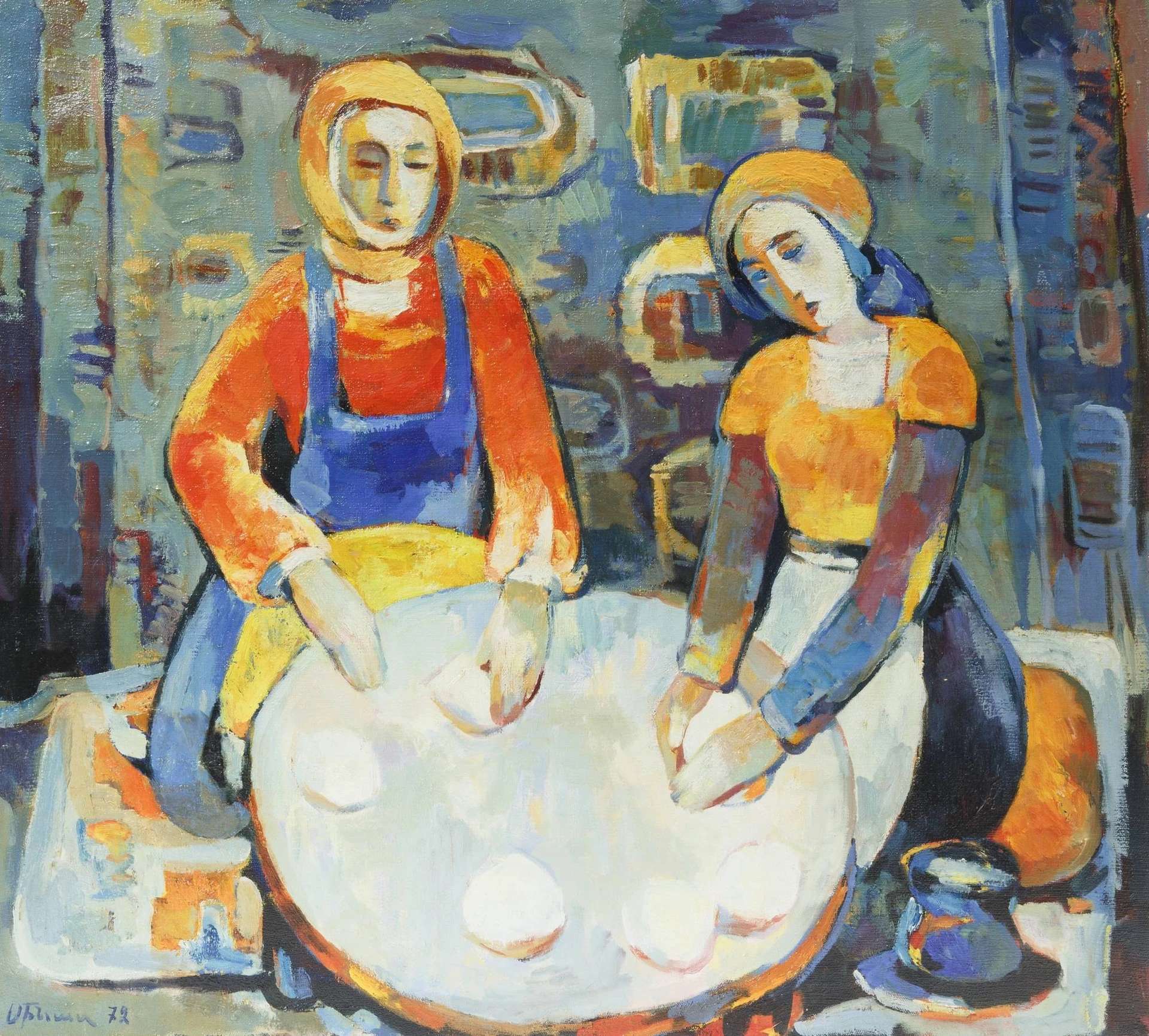 Женщины, раскатывающие тесто, 1972 год.